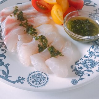 簡単華やか前菜♡真鯛とトマトのバジルソース